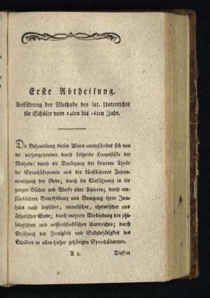 Erste Abtheilung. Ausführung der Methode des lat. Unterrichts für Schüler vom 14ten bis 16ten Jahr