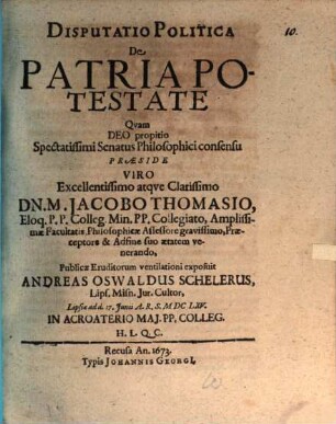 Disputatio Politica De Patria Potestate