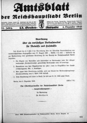 43. Sonder-Ausgabe, 4. Dezember 1940