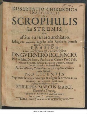 Dissertatio Chirurgica Inauguralis De Scrophulis seu Strumis
