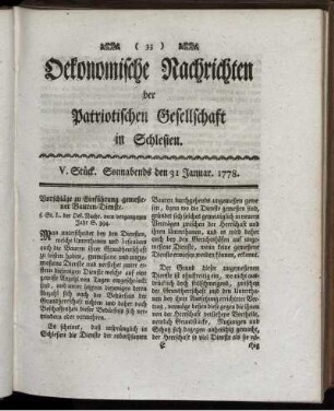 V. Stück. Sonnabends den 31 Januar. 1778.