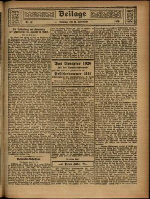 Zweite Ausgabe vom Sonntag, den 21. November 1920.