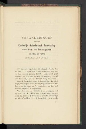 Vergaderingen van het Koninklijk Nederlandsch Genootschap voor Munt- en Penningkunde in 1899 en 1900 (Uittreksels uit de Notulen)