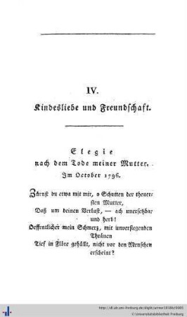 IV. Kindesliebe und Freundschaft