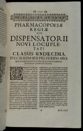 Classis Undecima. Specierum Seu Pulverum Aromaticorum Dextram Conficiendi Normam Demonstrans.