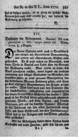Voltaire, der Reformator.