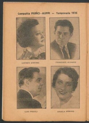 Compañía Muiño - Alippi - Temporada 1936 : Carmen Giménez - Francisco Álvarez - Luis Fagioli - Angela Armand
