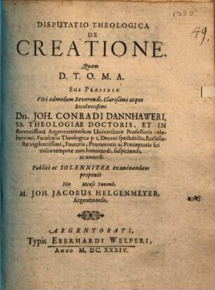 Disp. theol. de creatione