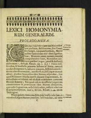 [Prolegomena.- Primae Classis]