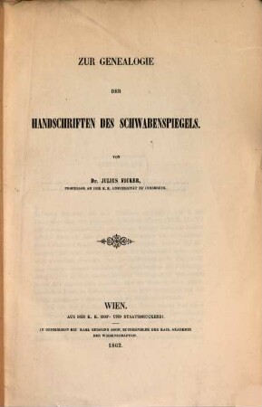 Zur Genealogie der Handschriften des Schwabenspiegels