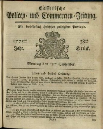 38tes Stueck, Montag den 18ten September 1775