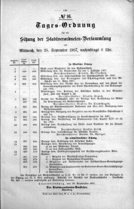 Tages-Ordnung No. 16. (387-407), 25. September 1907
