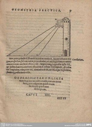 DE PRAEDICTARUM LINEARUM in piano terrestri constitutarum mensura, per vulgatum quadratum in circuli quadrante descriptum. CAPUT IIII.