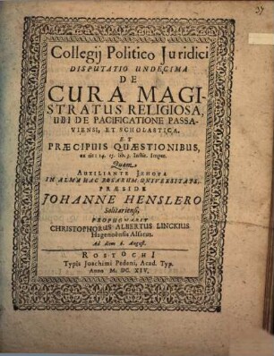 Collegium politico-iuridicum, Disc. XI.. De cura magistratus religiosa