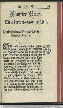 Fünffter Brieff. Von der vergangenen Zeit