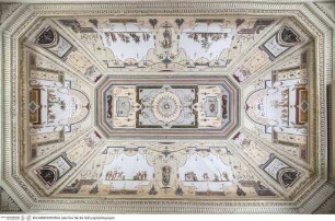 Dekoration der Decken, Decke mit Groteskenschmuck und narrativen Szenen