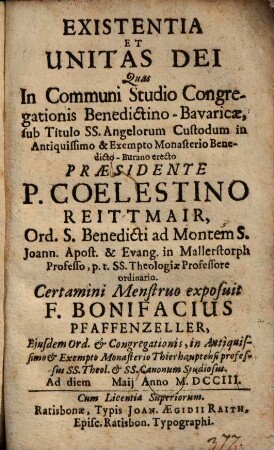Existentia Et Unitas Dei