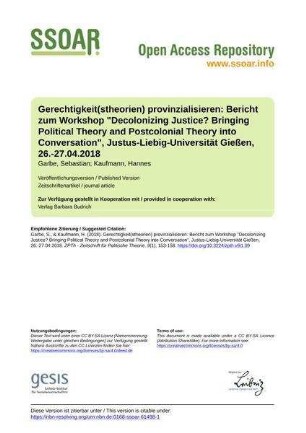 Gerechtigkeit(stheorien) provinzialisieren: Bericht zum Workshop "Decolonizing Justice? Bringing Political Theory and Postcolonial Theory into Conversation", Justus-Liebig-Universität Gießen, 26.-27.04.2018