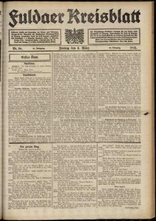 Erste Ausgabe vom Freitag, den 08. März 1912.