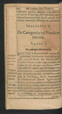Tractatus II. De Categoriis vel Praedicamentis.