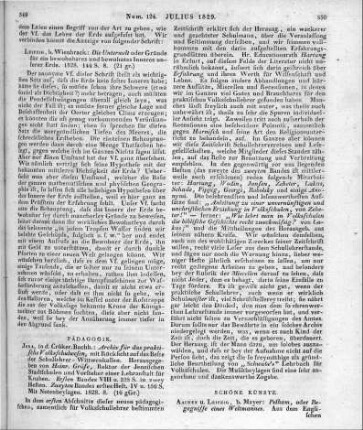 Archiv für das practische Volksschulwesen. Mit Rücksicht auf das Beste der Schullehrer-Wittwencassen. Bd. 1, H. 1-2, Bd. 2, H. 1. Hrsg. v. H. Gräfe. Jena: Cröker 1828