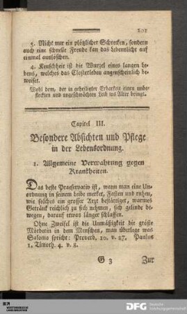 Capitel III. Besondere Absichten und Pflege in der Lebensordnung.