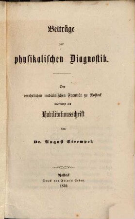 Beiträge zur physikalischen Diagnostik : Habilitationsschrift