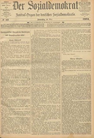 No 22. Donnerstag, 28. Mai 1885.