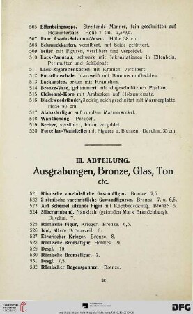 Ausgrabungen, Bronze, Glas, Ton (Nr. 521-627)