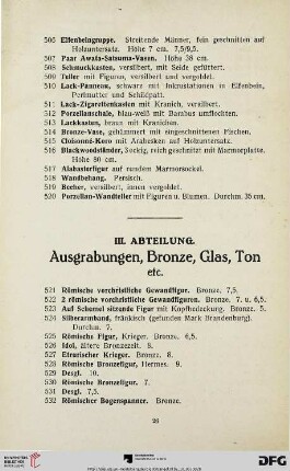Ausgrabungen, Bronze, Glas, Ton (Nr. 521-627)