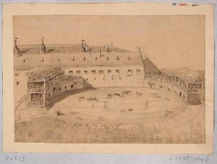 Tierkämpfe (Kampfjagen) in einer Arena im Jägerhof in der Dresdner Neustadt im Jahr 1740