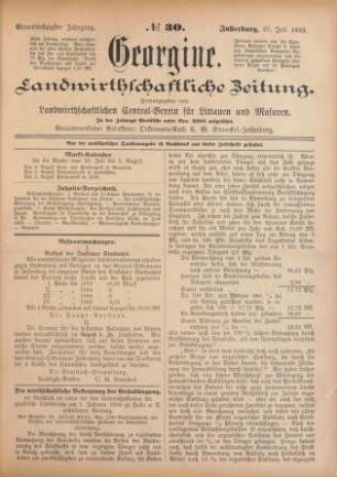 Einundsechzigster Jahrgang. No. 30. Insterburg, 27. Juli 1893.