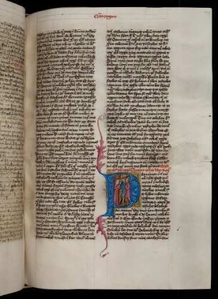 Historisierte Initiale (IV. Regum): P(revaricatus est autem): ein Engel spricht zu Elia