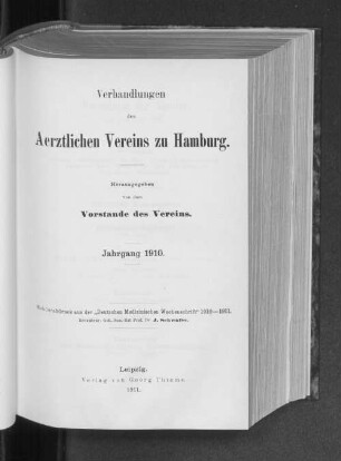 1910: Verhandlungen des Ärztlichen Vereins zu Hamburg