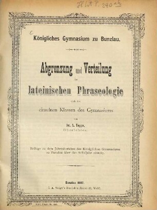 Jahresbericht : über das Schuljahr Ostern ... bis Ostern .... 1886/87 = Mikrofiche-Ausg.