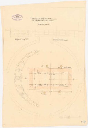 Erbbegräbnis der Familie Hoffmann, Gollantsch: Grundriss, 2 Schnitte, 1:250