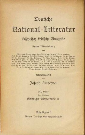 Der Göttinger Dichterbund, 2. L. H. Chr. Hölty und J. M. Miller