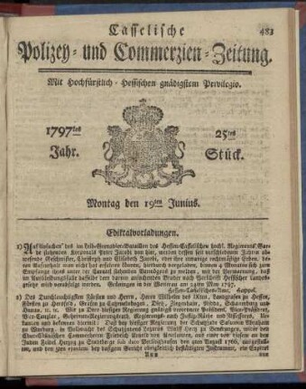 25tes Stueck, Montag den 19ten Junius 1797