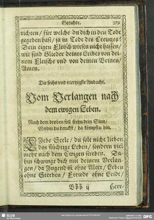 Die sechs und viertzigste Andacht. Vom Verlangen nach dem ewigen Leben