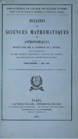 Tome Sixième. - Mai 1874.