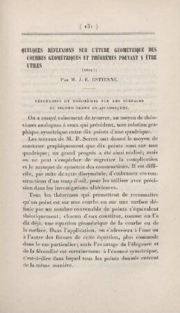 Quelques réflexions sur l'étude géométrique des courbes géométriques et théorèmes pouvant y ètre utiles. [Fortsetzung]