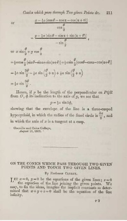 On the conics which pass through two given points and touch two given lines.