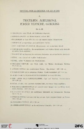 A. Textilien, Aubussons, Perser Teppiche, Gobelins (Nr. 1-25)