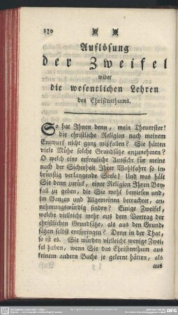 Auflösung der Zweifel wider die wesentlichen Lehren des Christenthums