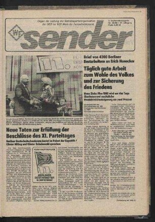 Betriebszeitung 'WF-Sender', Nr.38/1986 (3. Septemberausgabe 1986)