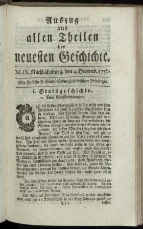 XLIX. Nachl. Coburg, den 4. Decemb. 1756.