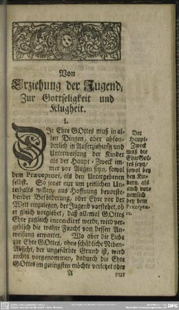 Von Erziehung der Jugend, Zur Gottseligkeit und Klugheit