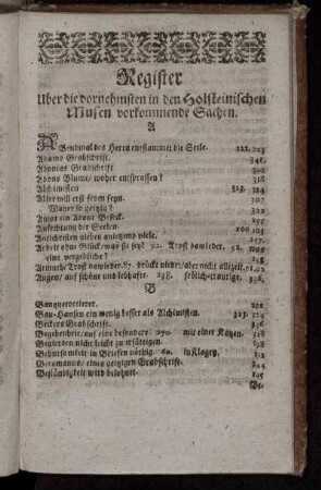Register Uber die vornehmsten in den Holsteinischen Musen vorkommende Sachen.