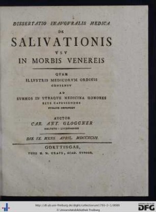 De Salivationis Usu In Morbis Venereis.