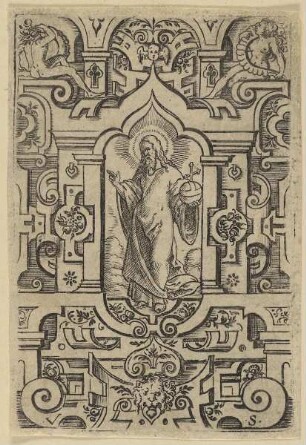 Salvator, Blatt aus der Folge Gottvater, Adam und Eva mit reicher Rahmung
